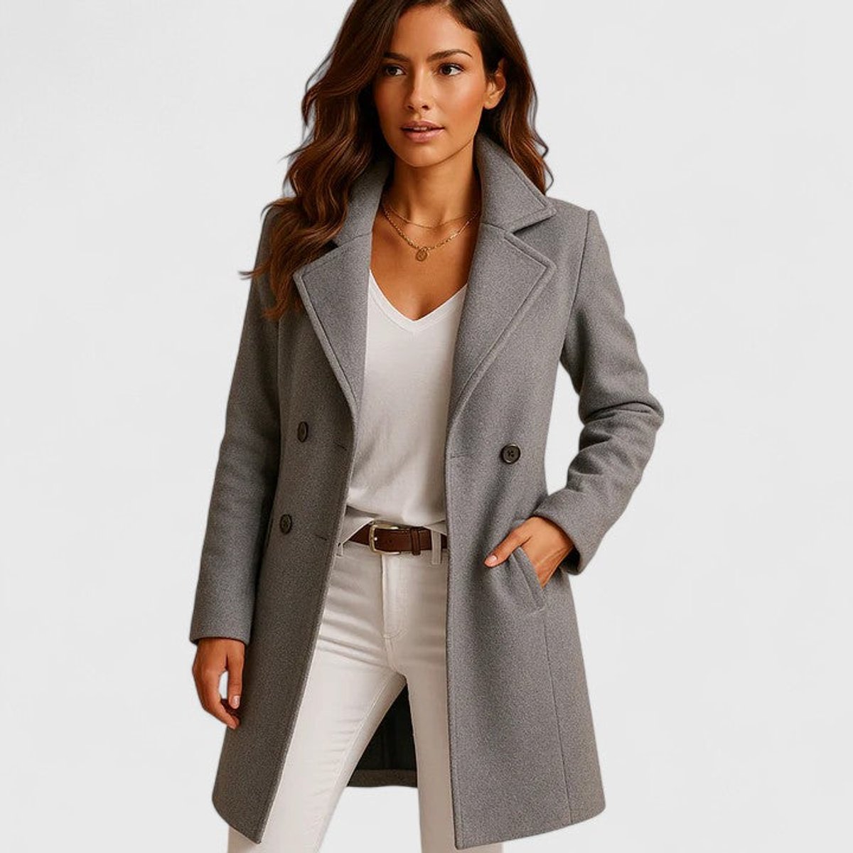 Blanche | Long manteau ajusté à col à revers