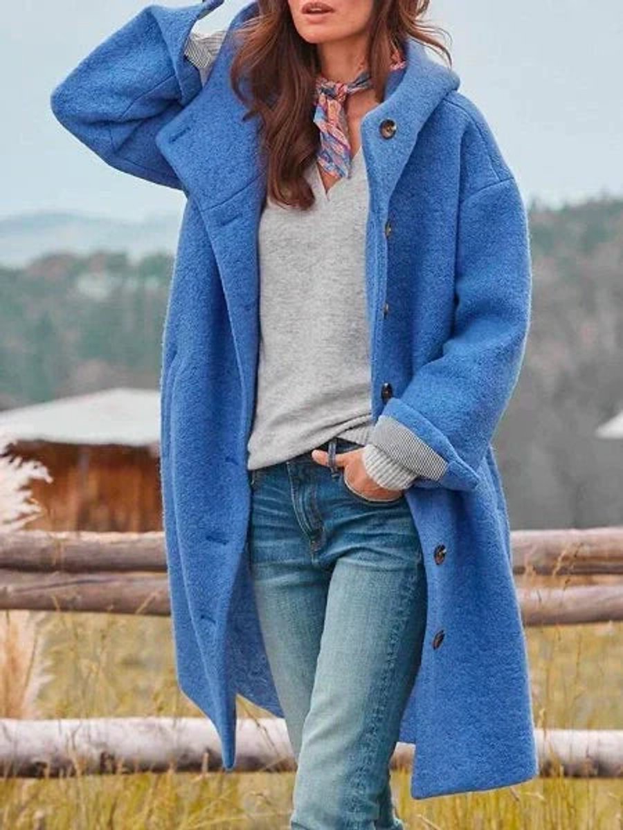 Éléonore | Long manteau à capuche et boutons