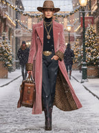 Élodie | Manteau en velours à revers, boutonnage simple et imprimé léopard