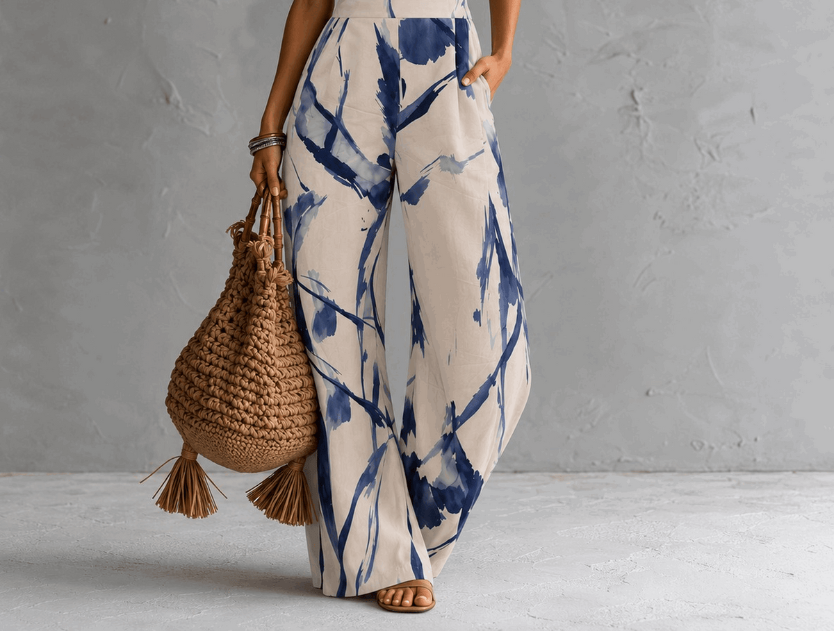 Rihanna | Mono halter estampado abstracto azul