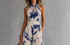 Rihanna | Mono halter estampado abstracto azul