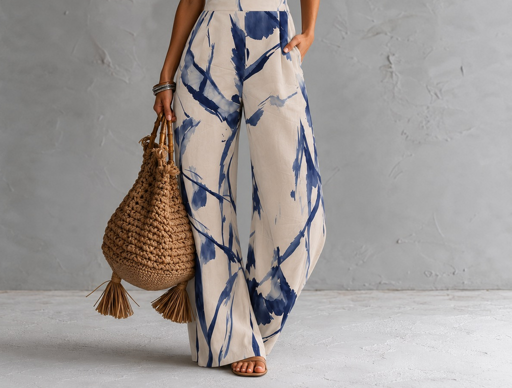 Rihanna | Mono halter estampado abstracto azul